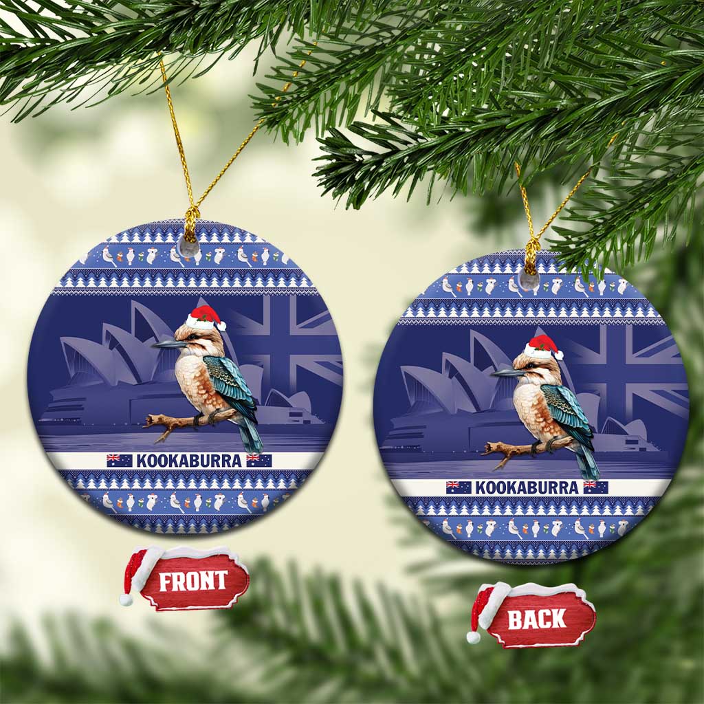 Aussie Kookaburra Ceramic Ornament Merry Christmas Blue Style