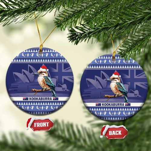 Aussie Kookaburra Ceramic Ornament Merry Christmas Blue Style