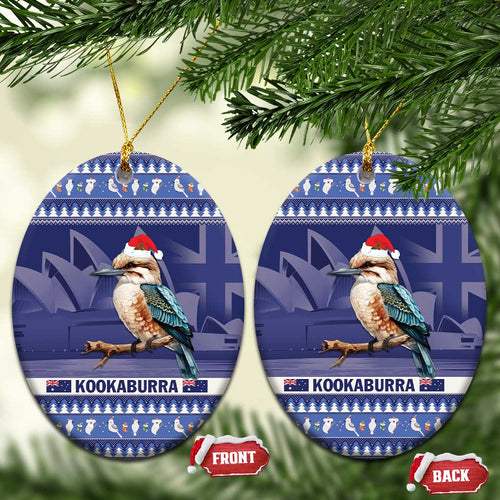 Aussie Kookaburra Ceramic Ornament Merry Christmas Blue Style