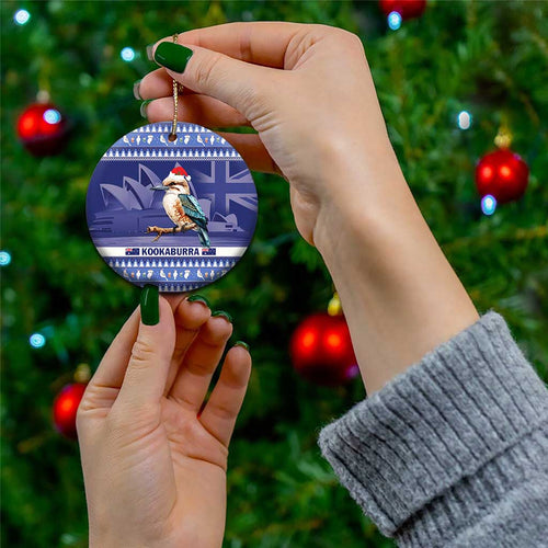 Aussie Kookaburra Ceramic Ornament Merry Christmas Blue Style