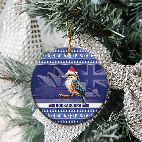 Aussie Kookaburra Ceramic Ornament Merry Christmas Blue Style