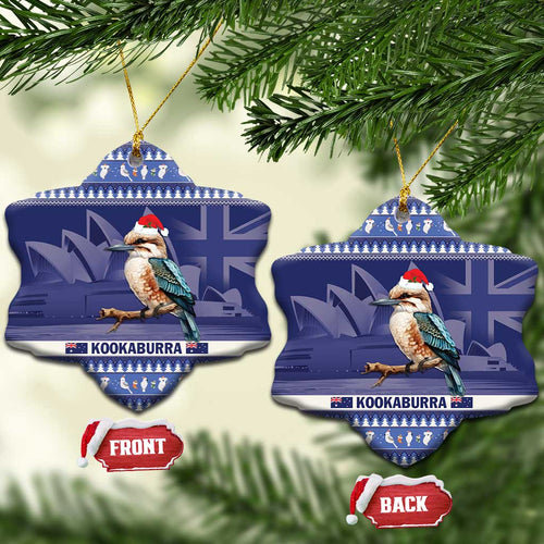 Aussie Kookaburra Ceramic Ornament Merry Christmas Blue Style