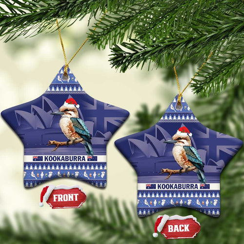 Aussie Kookaburra Ceramic Ornament Merry Christmas Blue Style