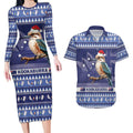 Aussie Kookaburra Couples Matching Long Sleeve Bodycon Dress and Hawaiian Shirt Merry Christmas Blue Style