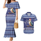 Aussie Kookaburra Couples Matching Mermaid Dress and Hawaiian Shirt Merry Christmas Blue Style