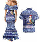 Aussie Kookaburra Couples Matching Mermaid Dress and Hawaiian Shirt Merry Christmas Blue Style
