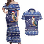 Aussie Kookaburra Couples Matching Off Shoulder Maxi Dress and Hawaiian Shirt Merry Christmas Blue Style