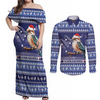 Aussie Kookaburra Couples Matching Off Shoulder Maxi Dress and Long Sleeve Button Shirt Merry Christmas Blue Style