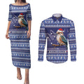 Aussie Kookaburra Couples Matching Puletasi and Long Sleeve Button Shirt Merry Christmas Blue Style