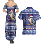 Aussie Kookaburra Couples Matching Summer Maxi Dress and Hawaiian Shirt Merry Christmas Blue Style