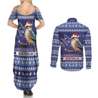 Aussie Kookaburra Couples Matching Summer Maxi Dress and Long Sleeve Button Shirt Merry Christmas Blue Style