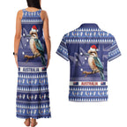 Aussie Kookaburra Couples Matching Tank Maxi Dress and Hawaiian Shirt Merry Christmas Blue Style