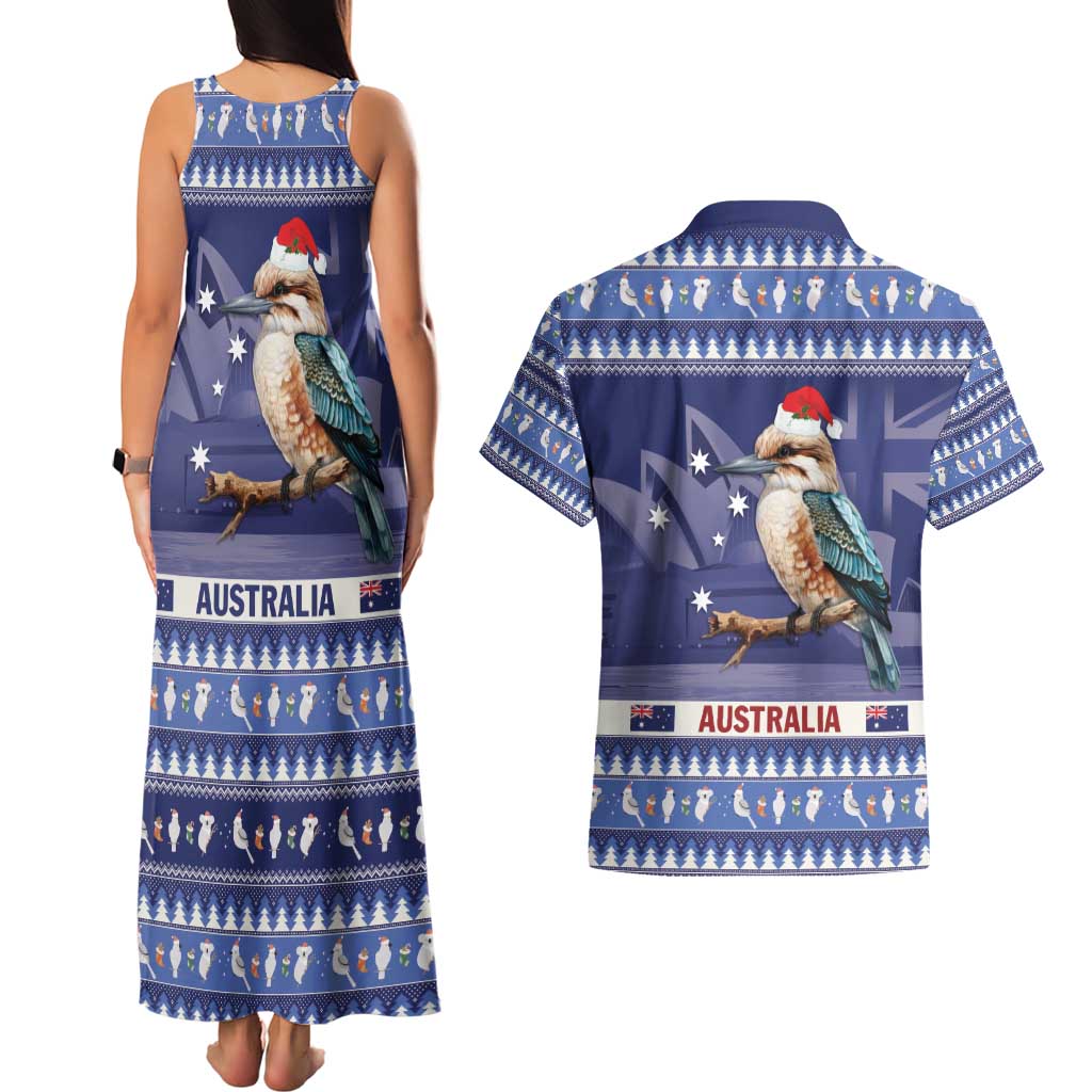 Aussie Kookaburra Couples Matching Tank Maxi Dress and Hawaiian Shirt Merry Christmas Blue Style