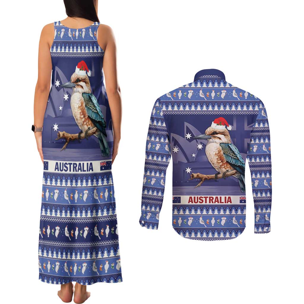 Aussie Kookaburra Couples Matching Tank Maxi Dress and Long Sleeve Button Shirt Merry Christmas Blue Style