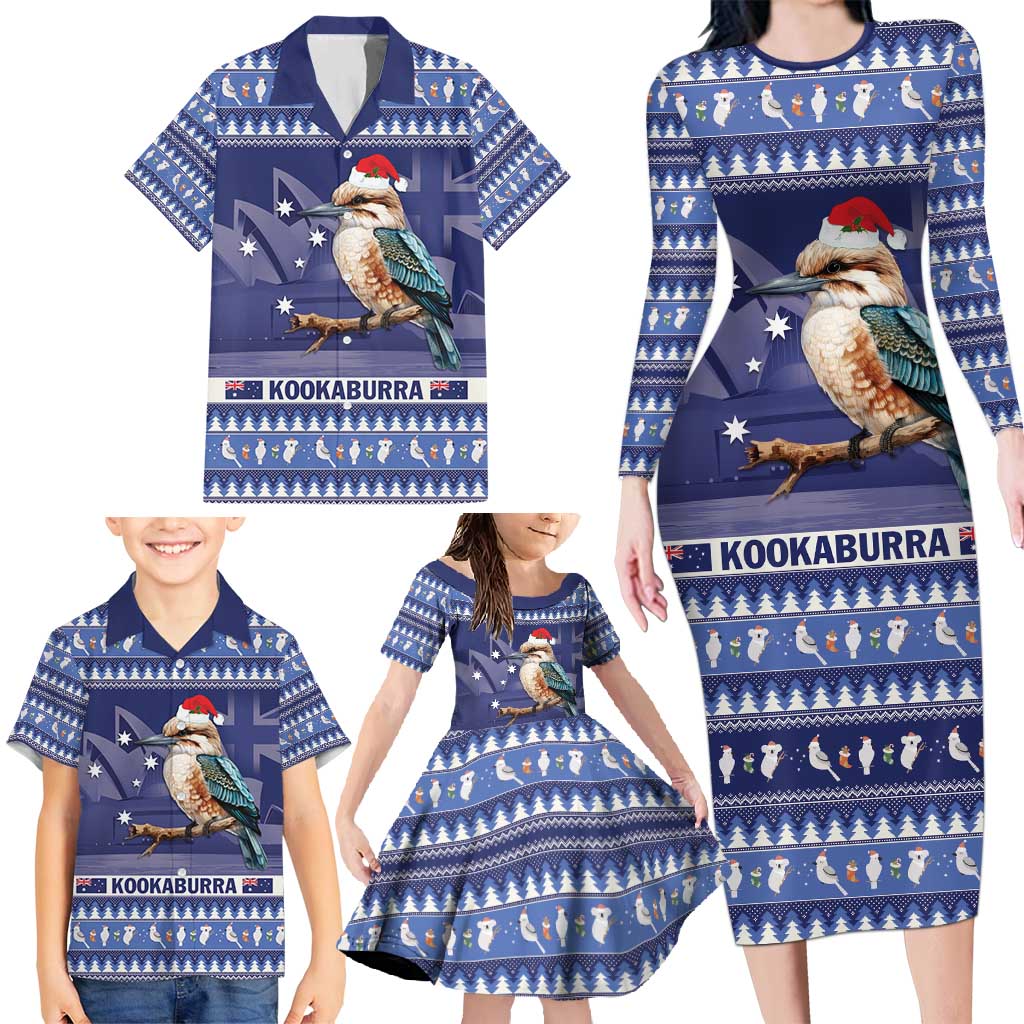 Aussie Kookaburra Family Matching Long Sleeve Bodycon Dress and Hawaiian Shirt Merry Christmas Blue Style