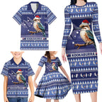 Aussie Kookaburra Family Matching Long Sleeve Bodycon Dress and Hawaiian Shirt Merry Christmas Blue Style