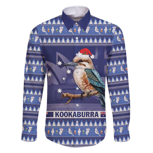 Aussie Kookaburra Family Matching Long Sleeve Bodycon Dress and Hawaiian Shirt Merry Christmas Blue Style