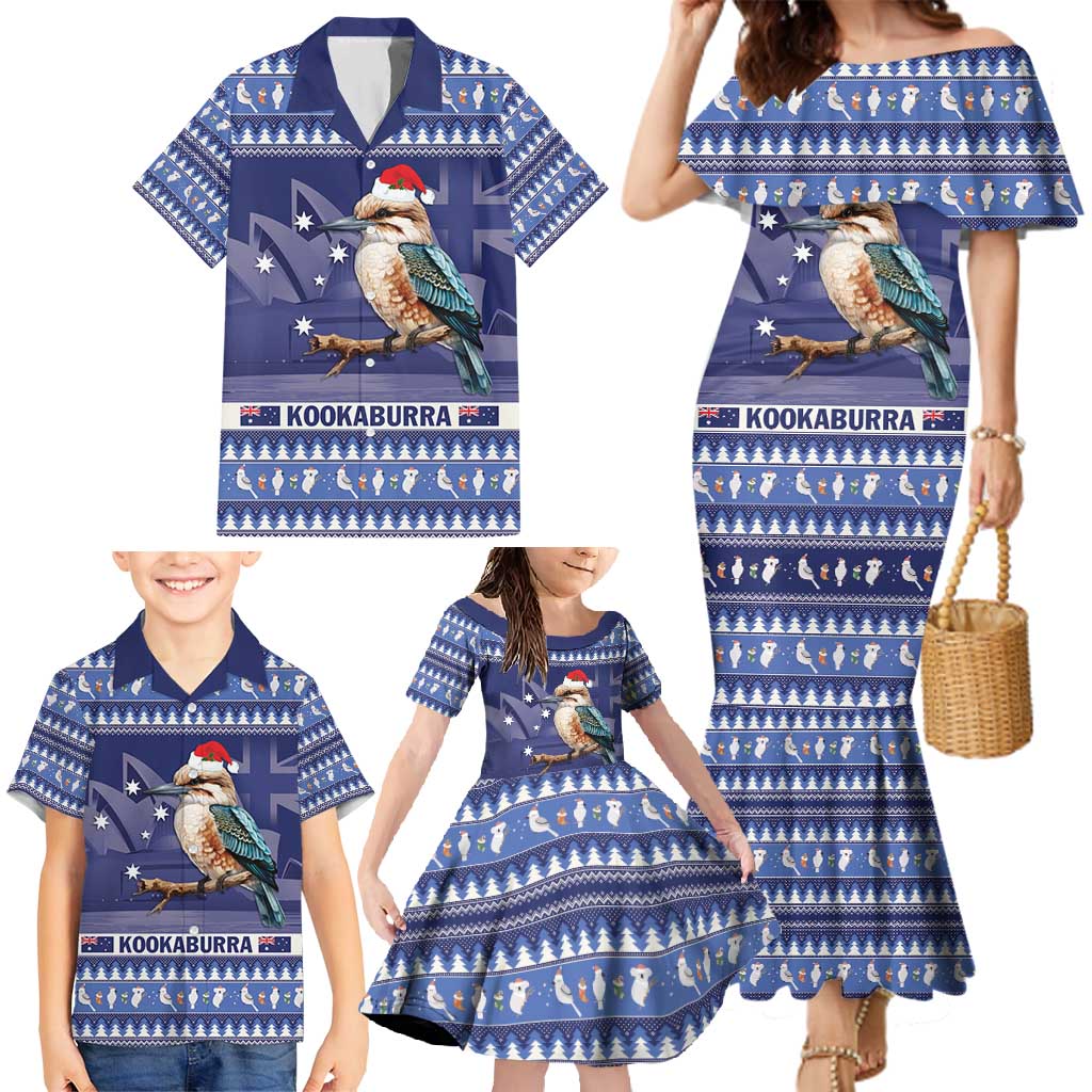 Aussie Kookaburra Family Matching Mermaid Dress and Hawaiian Shirt Merry Christmas Blue Style