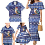 Aussie Kookaburra Family Matching Mermaid Dress and Hawaiian Shirt Merry Christmas Blue Style