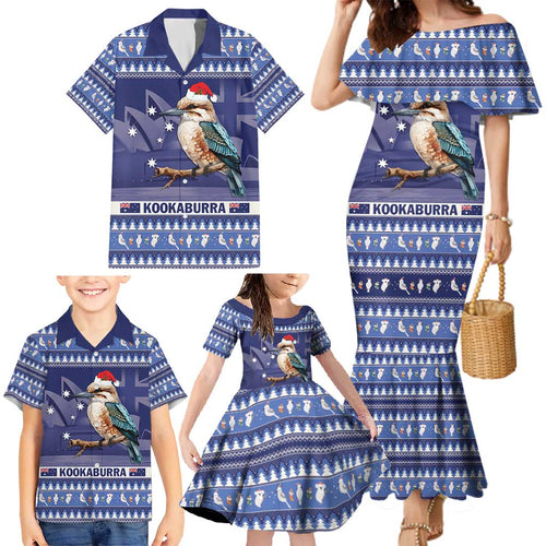 Aussie Kookaburra Family Matching Mermaid Dress and Hawaiian Shirt Merry Christmas Blue Style