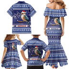 Aussie Kookaburra Family Matching Mermaid Dress and Hawaiian Shirt Merry Christmas Blue Style
