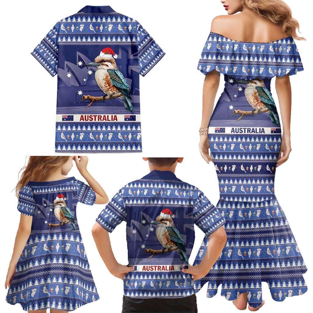 Aussie Kookaburra Family Matching Mermaid Dress and Hawaiian Shirt Merry Christmas Blue Style