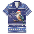 Aussie Kookaburra Family Matching Off The Shoulder Long Sleeve Dress and Hawaiian Shirt Merry Christmas Blue Style