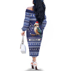Aussie Kookaburra Family Matching Off The Shoulder Long Sleeve Dress and Hawaiian Shirt Merry Christmas Blue Style