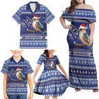 Aussie Kookaburra Family Matching Off Shoulder Maxi Dress and Hawaiian Shirt Merry Christmas Blue Style
