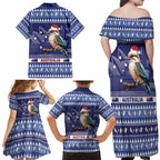 Aussie Kookaburra Family Matching Off Shoulder Maxi Dress and Hawaiian Shirt Merry Christmas Blue Style