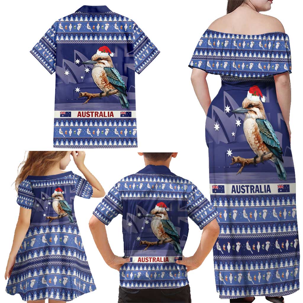 Aussie Kookaburra Family Matching Off Shoulder Maxi Dress and Hawaiian Shirt Merry Christmas Blue Style