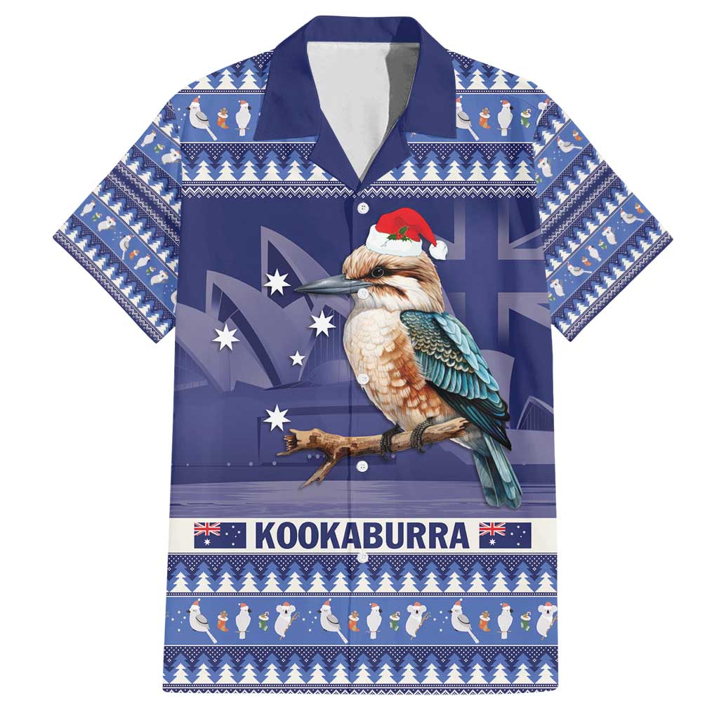 Aussie Kookaburra Family Matching Off Shoulder Maxi Dress and Hawaiian Shirt Merry Christmas Blue Style