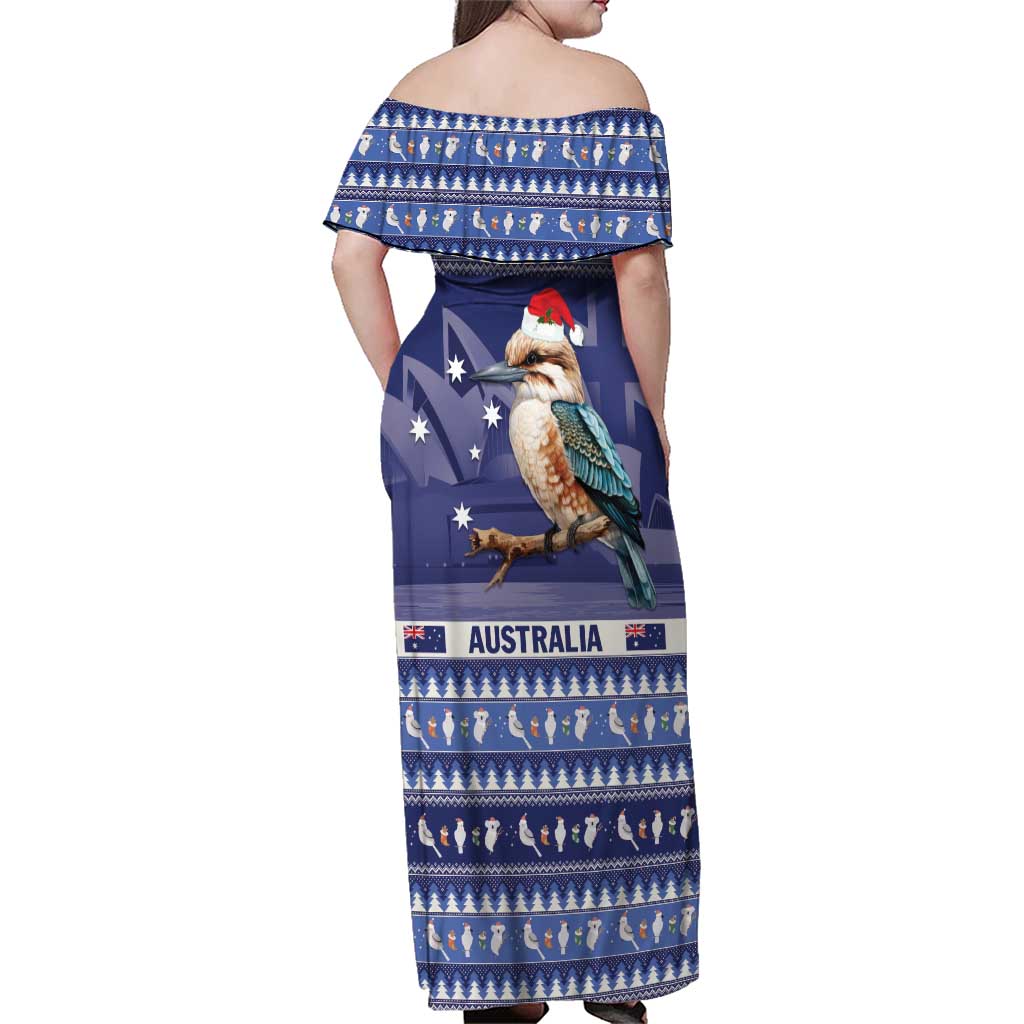 Aussie Kookaburra Family Matching Off Shoulder Maxi Dress and Hawaiian Shirt Merry Christmas Blue Style