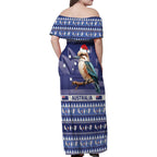 Aussie Kookaburra Family Matching Off Shoulder Maxi Dress and Hawaiian Shirt Merry Christmas Blue Style