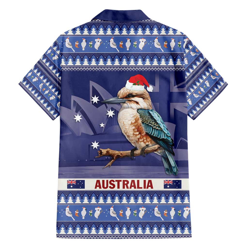 Aussie Kookaburra Family Matching Off Shoulder Short Dress and Hawaiian Shirt Merry Christmas Blue Style