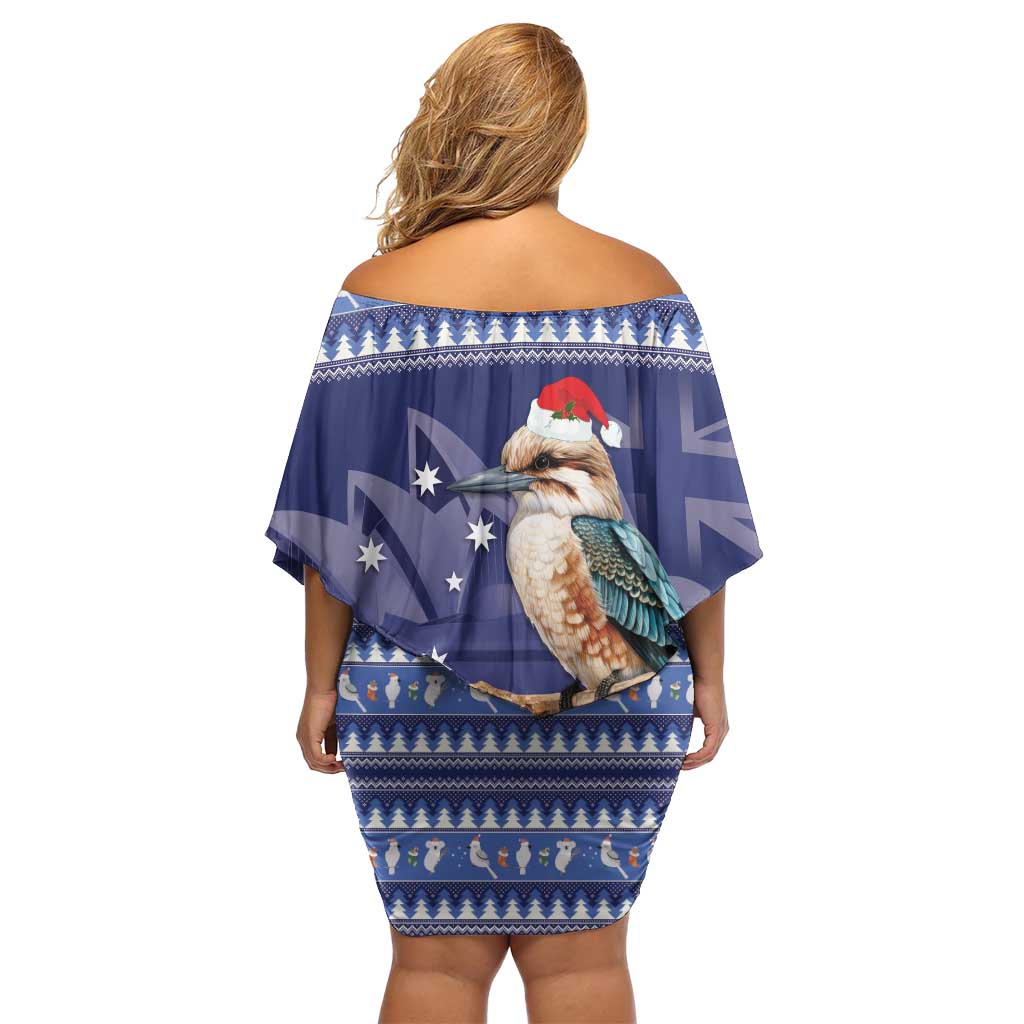 Aussie Kookaburra Family Matching Off Shoulder Short Dress and Hawaiian Shirt Merry Christmas Blue Style