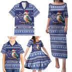 Aussie Kookaburra Family Matching Puletasi and Hawaiian Shirt Merry Christmas Blue Style