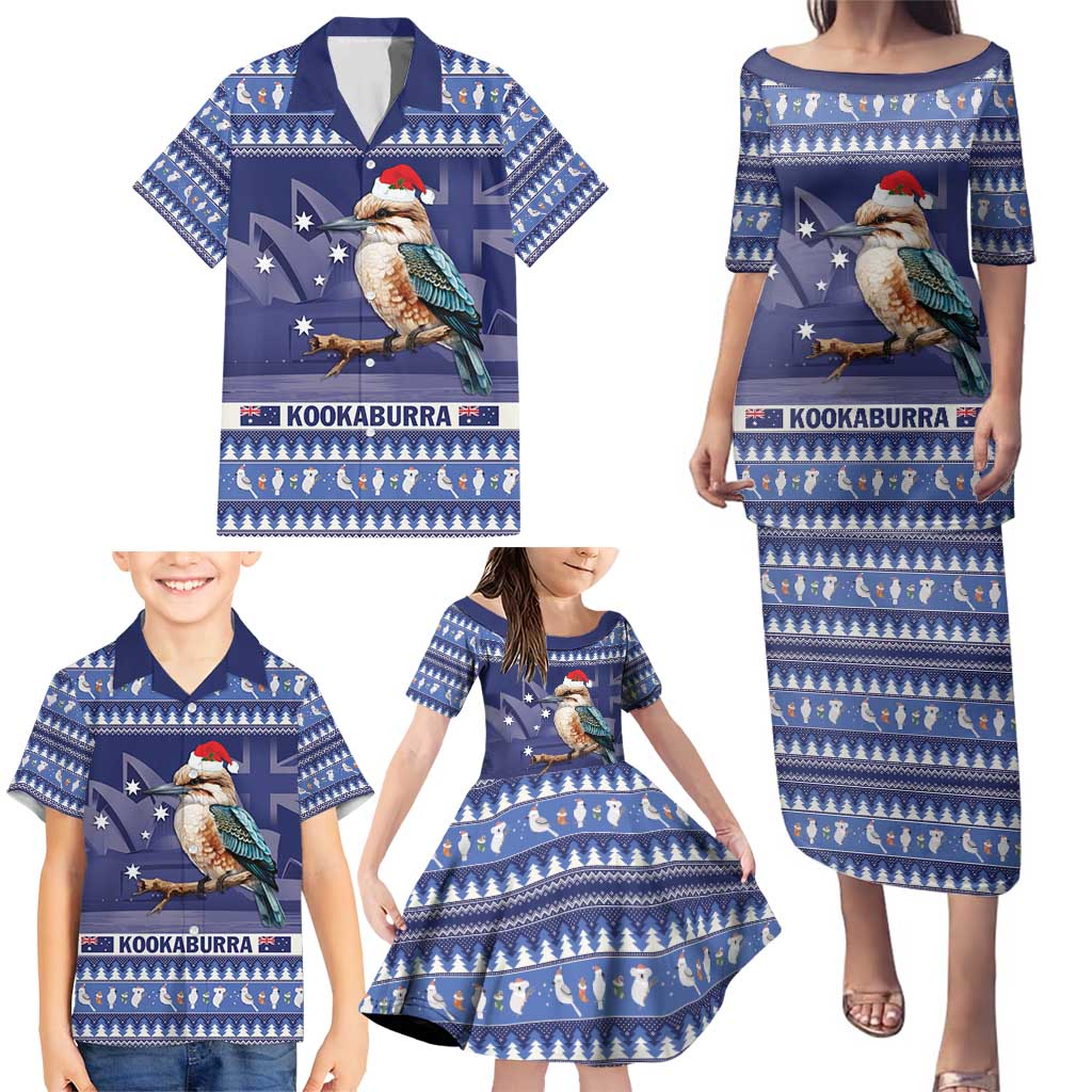 Aussie Kookaburra Family Matching Puletasi and Hawaiian Shirt Merry Christmas Blue Style