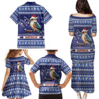 Aussie Kookaburra Family Matching Puletasi and Hawaiian Shirt Merry Christmas Blue Style