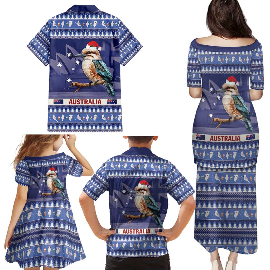 Aussie Kookaburra Family Matching Puletasi and Hawaiian Shirt Merry Christmas Blue Style