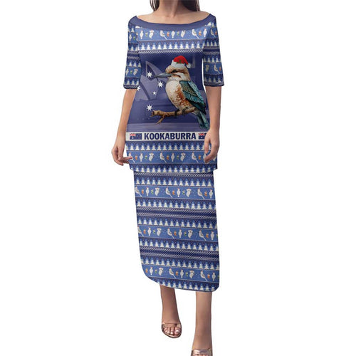 Aussie Kookaburra Family Matching Puletasi and Hawaiian Shirt Merry Christmas Blue Style