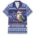 Aussie Kookaburra Family Matching Short Sleeve Bodycon Dress and Hawaiian Shirt Merry Christmas Blue Style