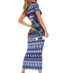 Aussie Kookaburra Family Matching Short Sleeve Bodycon Dress and Hawaiian Shirt Merry Christmas Blue Style