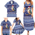 Aussie Kookaburra Family Matching Summer Maxi Dress and Hawaiian Shirt Merry Christmas Blue Style