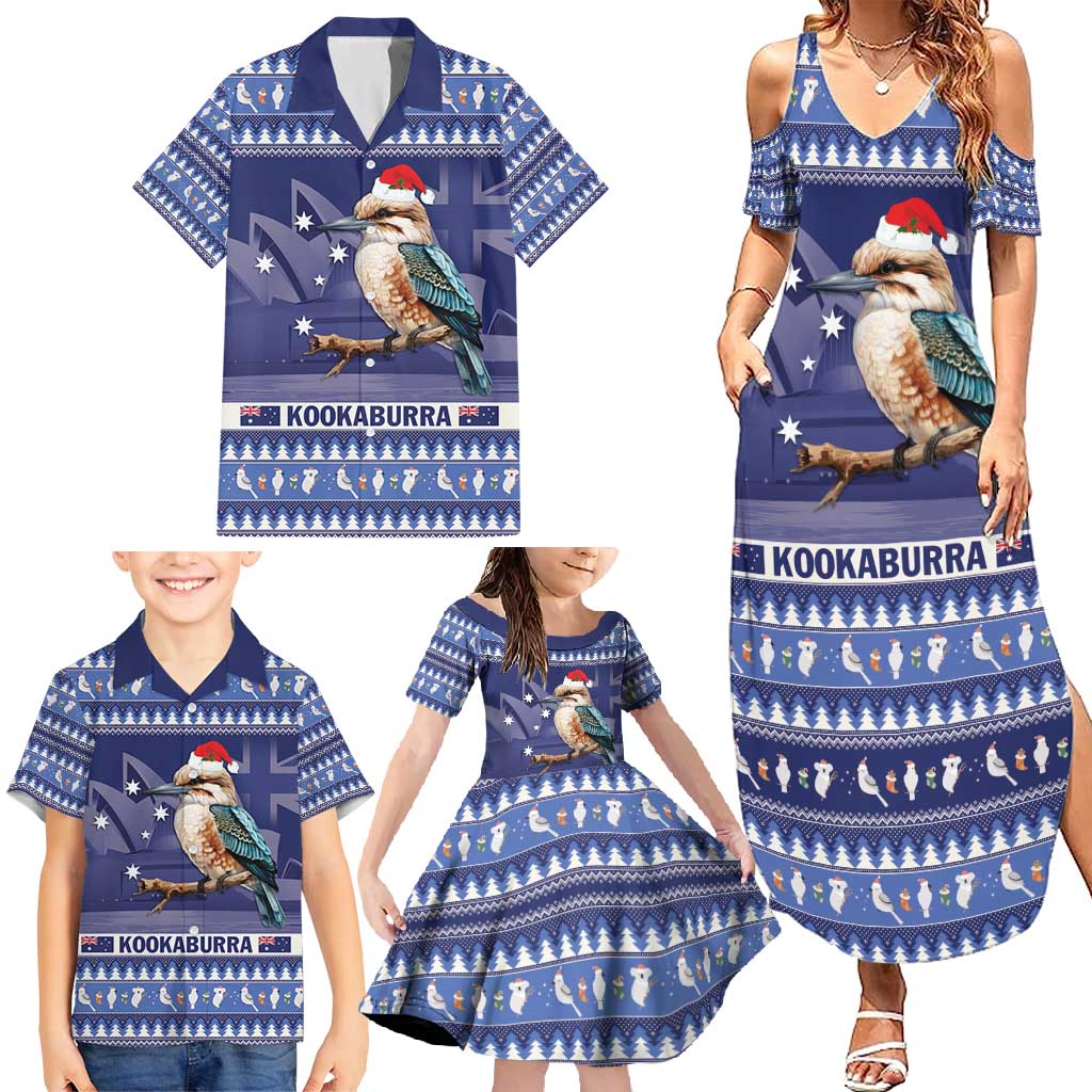 Aussie Kookaburra Family Matching Summer Maxi Dress and Hawaiian Shirt Merry Christmas Blue Style