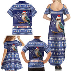 Aussie Kookaburra Family Matching Summer Maxi Dress and Hawaiian Shirt Merry Christmas Blue Style