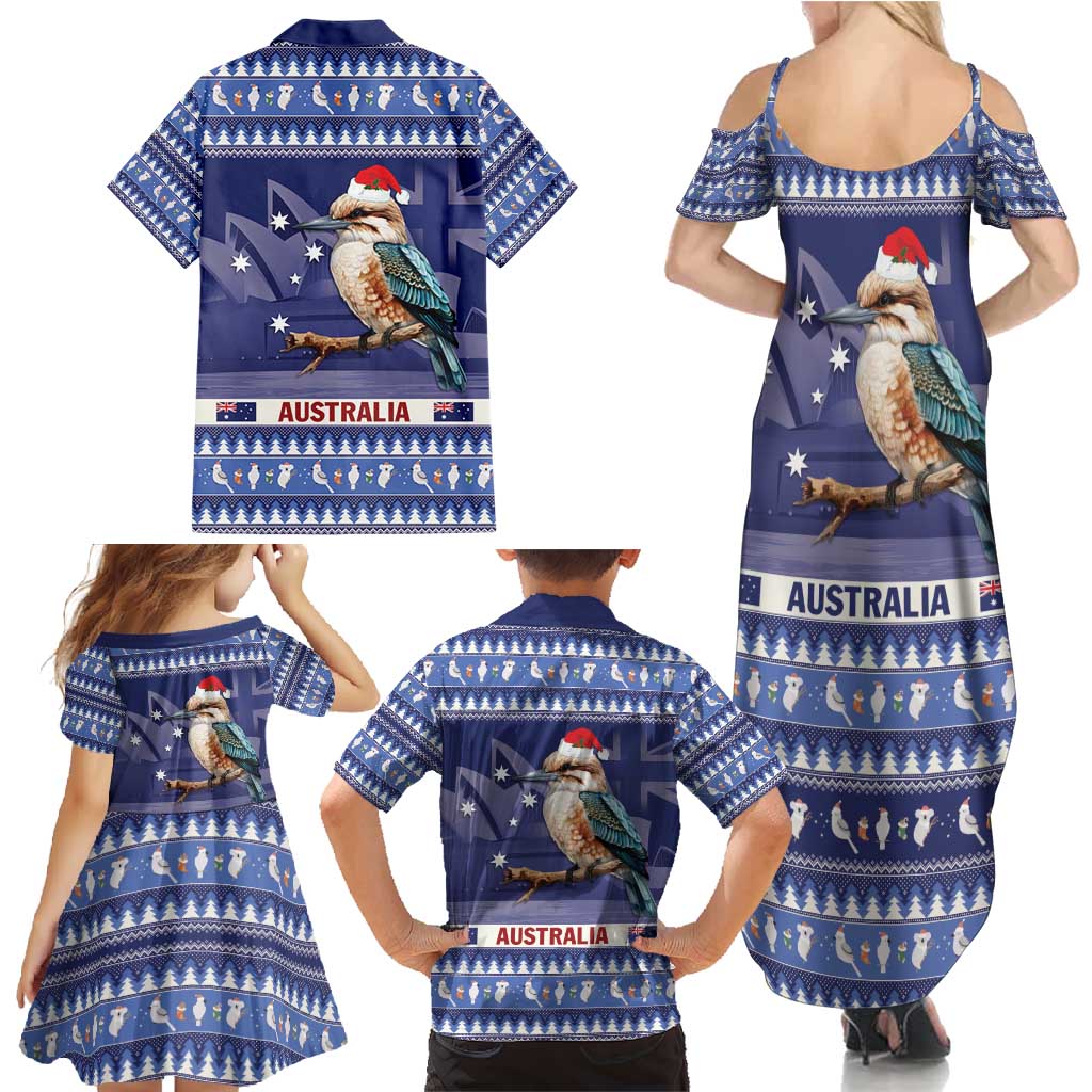 Aussie Kookaburra Family Matching Summer Maxi Dress and Hawaiian Shirt Merry Christmas Blue Style