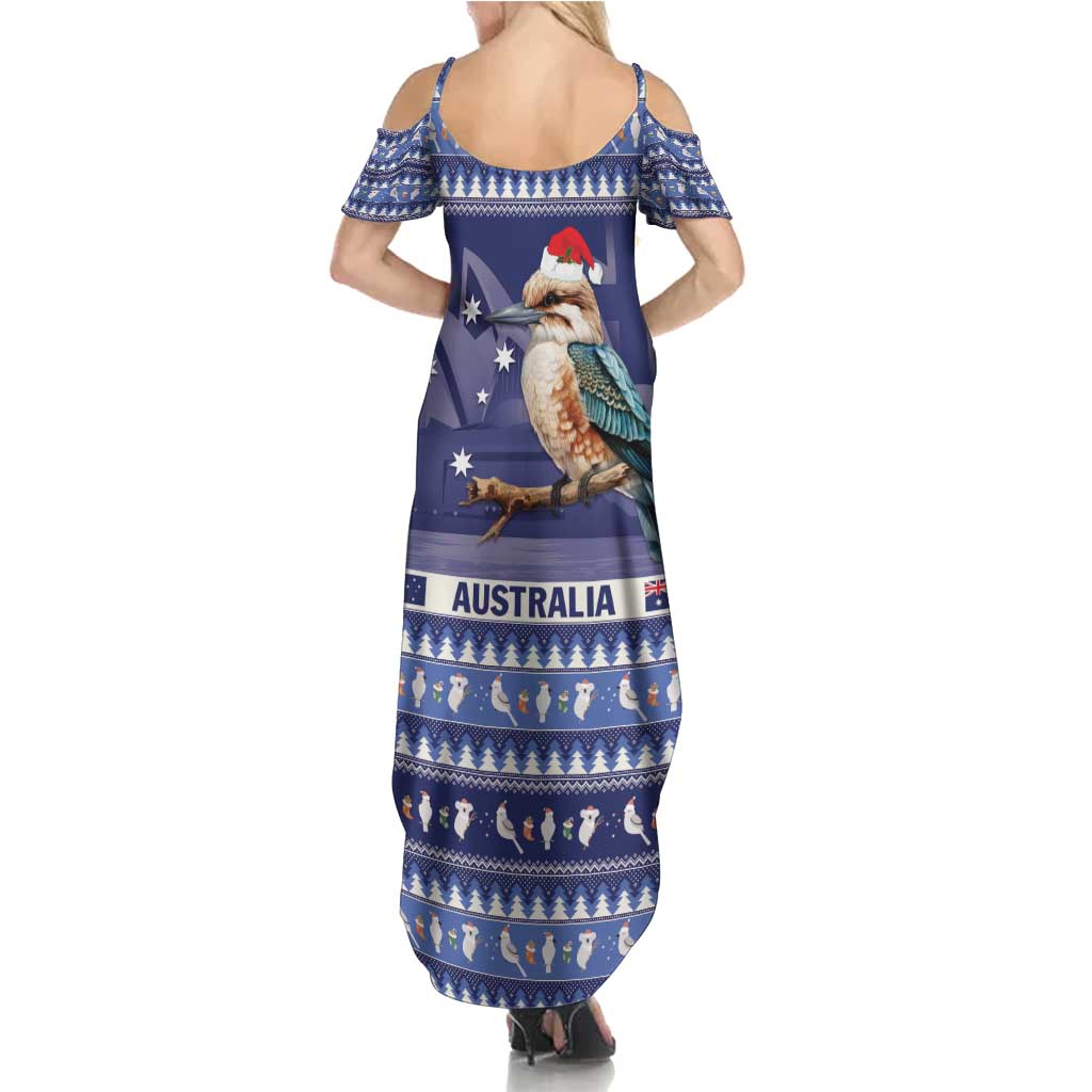Aussie Kookaburra Family Matching Summer Maxi Dress and Hawaiian Shirt Merry Christmas Blue Style