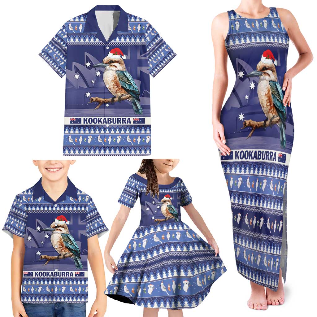 Aussie Kookaburra Family Matching Tank Maxi Dress and Hawaiian Shirt Merry Christmas Blue Style