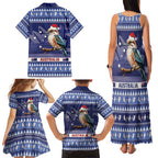 Aussie Kookaburra Family Matching Tank Maxi Dress and Hawaiian Shirt Merry Christmas Blue Style